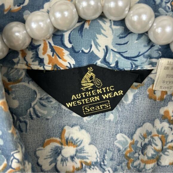 Vintage Sears Authentic Western Wear Pearl Snap Floral Button Down Shirt Size L - Picture 7 of 11